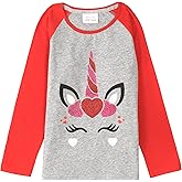HH Family Girls Valentine’s Day Shirt Unicorn Heart Love Kids Tops T-Shirt Clothing