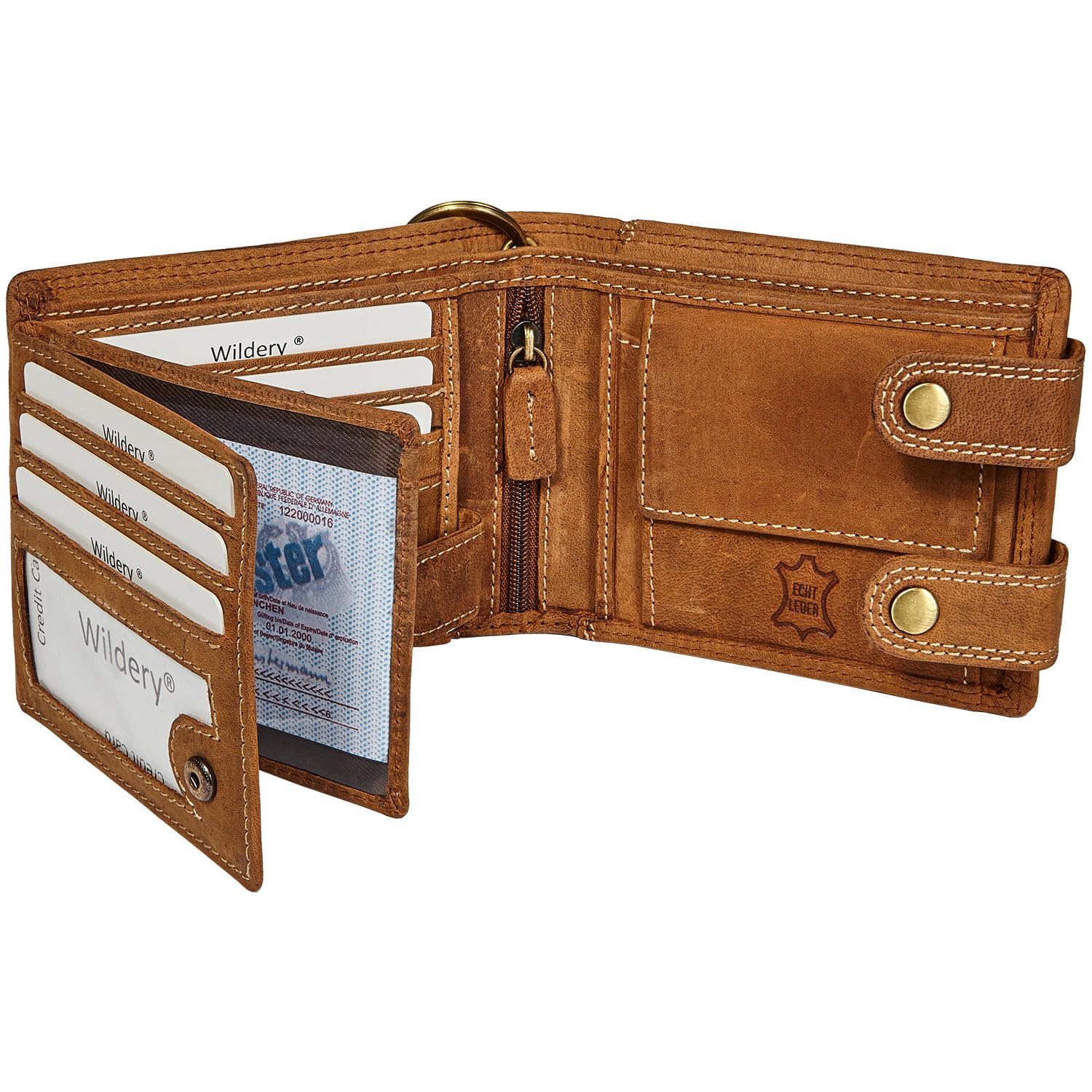 Wildery ® Men's Leather Wallet in Vertical Format with Chain Beige Wallet Mens Full Leather Wallet Portmonee