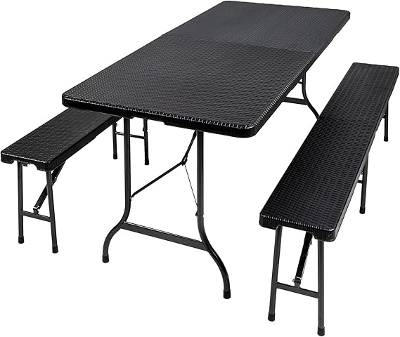 TecTake Conjunto Mesa y Bancos Plegables Muebles para Camping Picnic (Negro | no. 402209)