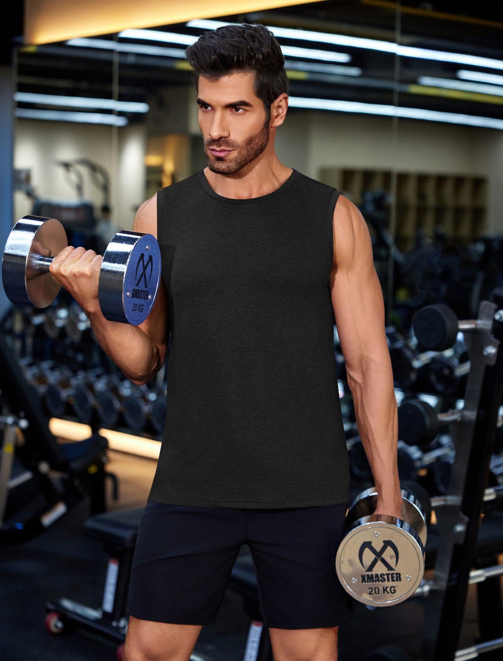 PINSPARK Men's 3 Pack Workout Tank Tops Gym Sleeveless Shirts Quick Dry Training Muscle Shirts for Men