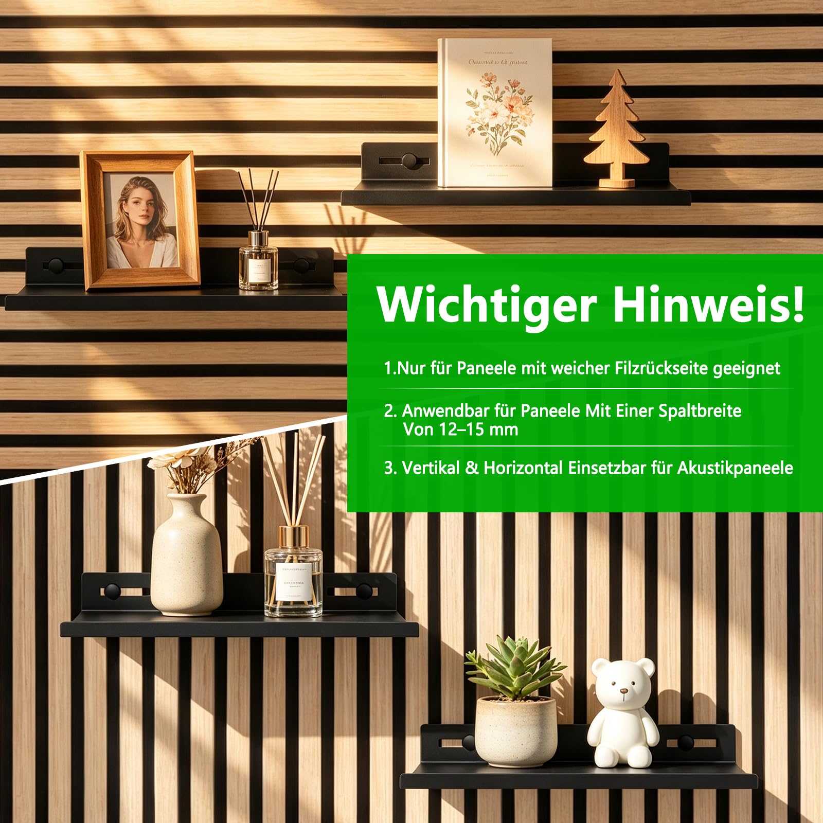 Hysagtek Regal für Akustikpaneel - 1 Stück Metall Zubehör Akustikpaneele Ohne Bohren, Schwarze Schweberegal für Wohnzimmer Schlafzimmer, Büro (30 * 10 cm) 3