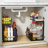whalenoble Under Sink Organizer 2 Pack, 2 Tier Pull Out Cabinet Organizers and Storage for Kitchen Bathroom Pantry Laundry, Adjustable Height, Slide Out Thickened Metal Storage Shelf (Black, 2 Pack)