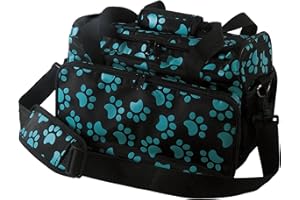 WAHL Professional Animal Travel Tote Bag with Zipper - Travel Bag - Storage Pack for Grooming Supplies - for Dog, Cat & Pet Groomers - 28.8 Inches, Turquoise Paw Print Design (#97764-300)