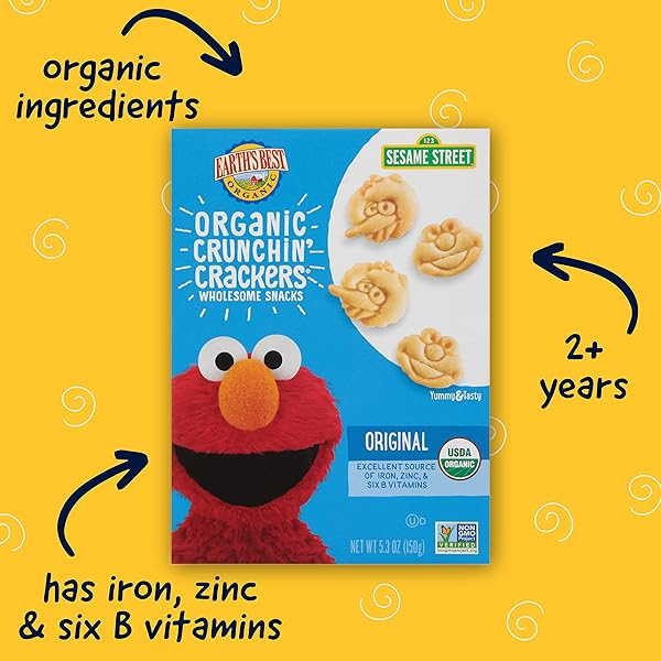 EARTH’S BEST ORGANIC SESAME STREET TODDLER CRUNCHIN’ CRACKERS, ORIGINAL, 5.3 OZ. BOX