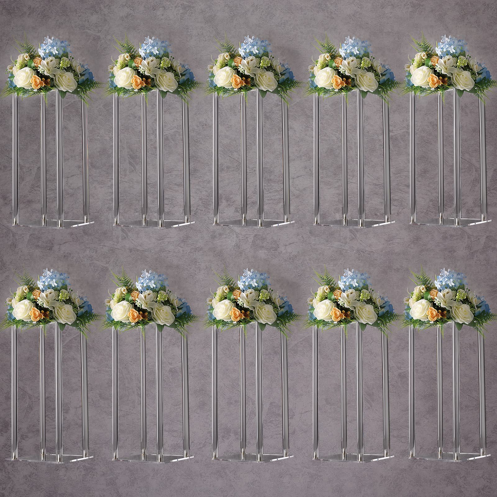 YALLOVE 10 Pack Acrylic Flower Stand, 40CM Tall Clear Pedestal Column Vases Wedding Centerpieces for Wedding Event Party Props Home Decor