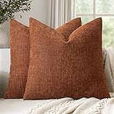 Woaboy Textured Throw Pillow Covers Decorative Soft Accent Chenille Pillows Neutral Farmhouse Cushions Modern Home Decor for Couch Sofa Bedroom Living Room 20x20 Inch Set of 2,Brown Rust