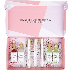 Thoughtfully Gifts, Cocktail Therapy Gift Set, Includes 4 Cocktail Mixers and Edible Pearl, Rose Petal and Confetti Garnishes (Contains NO Alcohol)