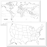 Amazon.com: Palace Learning 3 Pack - USA &amp; World Map Blank Outline ...