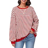 Simlakey Women Oversized Striped Sweatshirt Casual Long Sleeve Pullover Shirt Crew Neck Color Block Loose Top Fall Winter