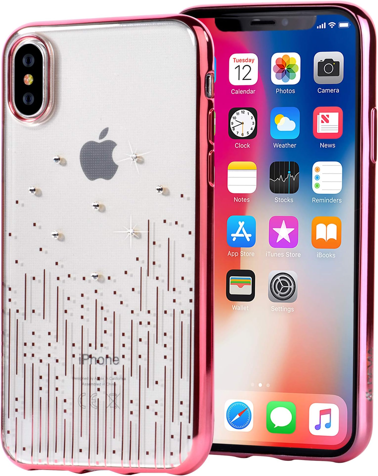 Devia iPhone X Case with Swarovski Crystals | Premium TPU Material, Shock Resistance, Transparent | Wireless Charger Compatible | Slim & Lightweight | Crystal Meteor Soft Cover | 5.8 inch (Rose Gold)