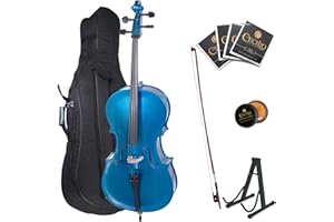 Cecilio CCO-Blue Student Cello with Soft Case, Stand, Bow, Rosin, Bridge and Extra Set of Strings, Size 4/4 (Full Size)