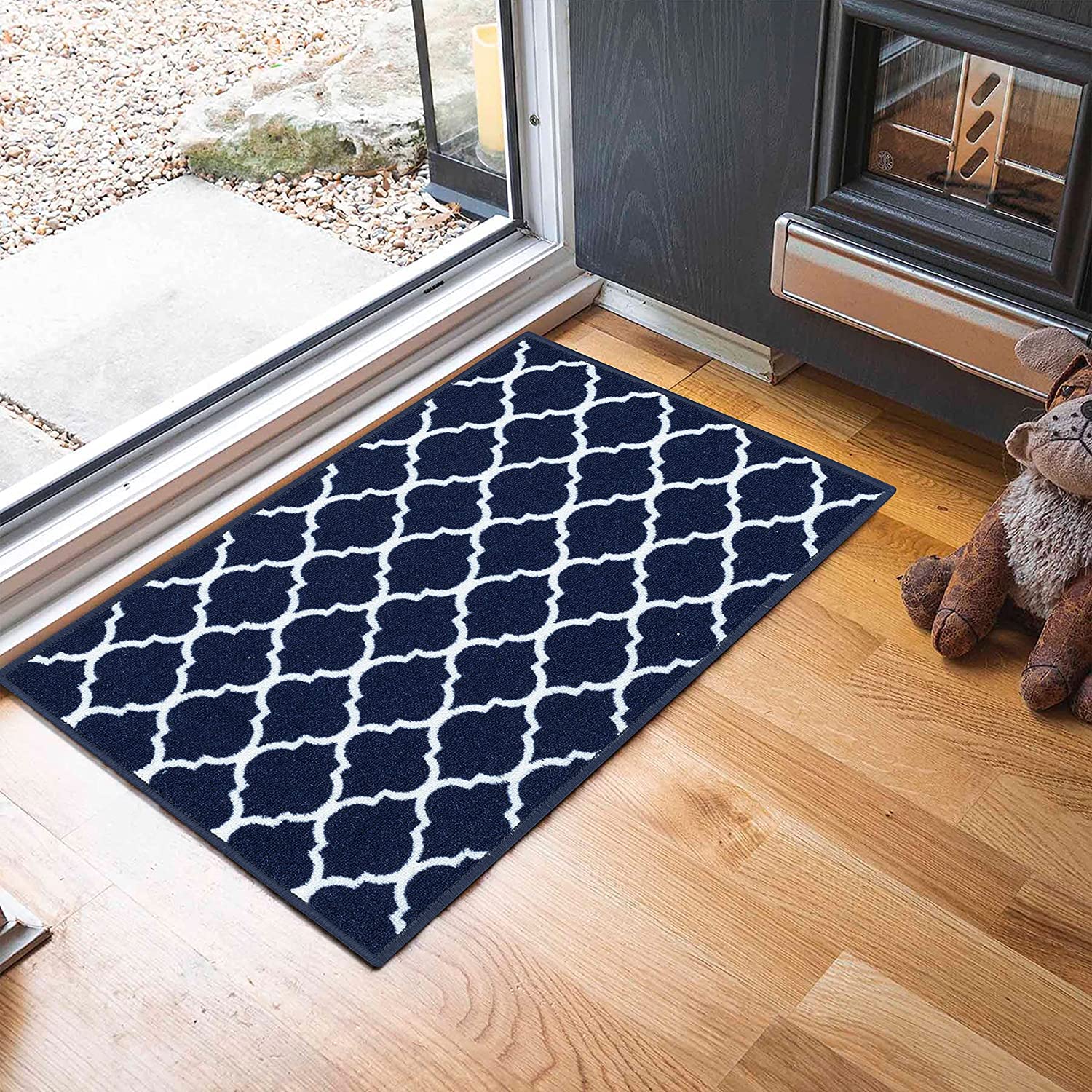 Gullambo Washable Non Slip Indoor Mat - Super Absorbent Dirt Trapper for Wooden Floor - Front/Inside, Navy (40x60cm)