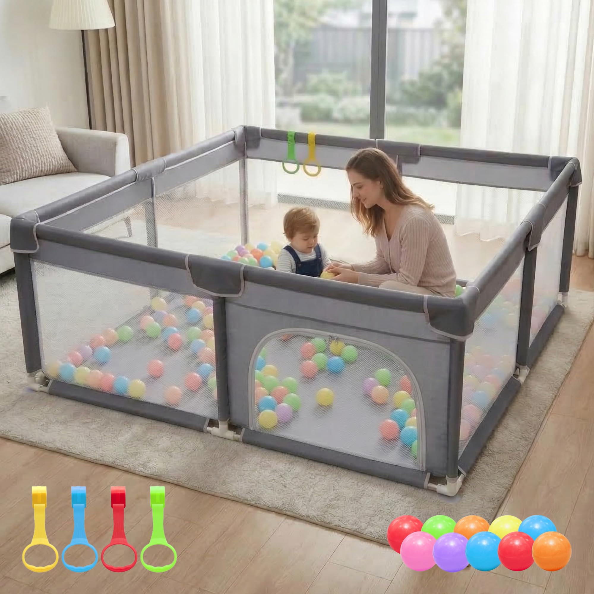 Photo 1 of Orian Baby Playpen 50x50 Large Play Yard for Babies and Toddlers, Indoor Outdoor Playpen, Sturdy Baby Play Pen with Mesh Sides, Safe Baby Fence Play Area, Assembly Required/Not Portable, w Storage Bag