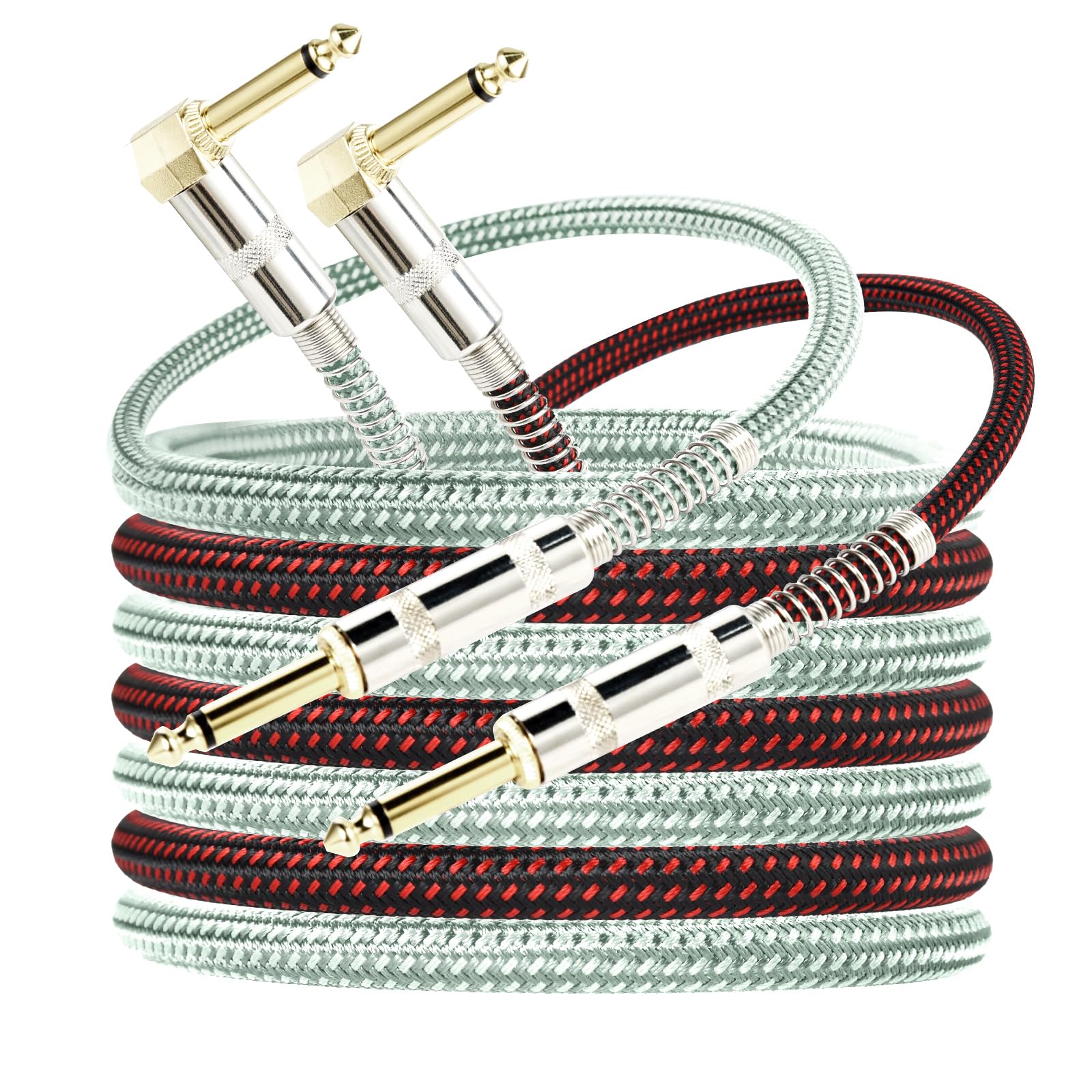 OTraki Guitar Cable 1m, 2 Pcs Instrument Cables 6.35mm 1/4" Straight to Right Guitar Lead, Braided Noiseless Amp Cable for Electric Guitar, Audio Instrument Electric Bass Keyboa
