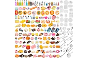 Diinokiy 200Pcs Dollhouse Miniature Food Drinks Bottle Cooking Toys Kitchen Accessories Mini Play Fake Resin Pretend Game Party Tableware Bread Cake Ice Cream 1/12 Doll House Landscape