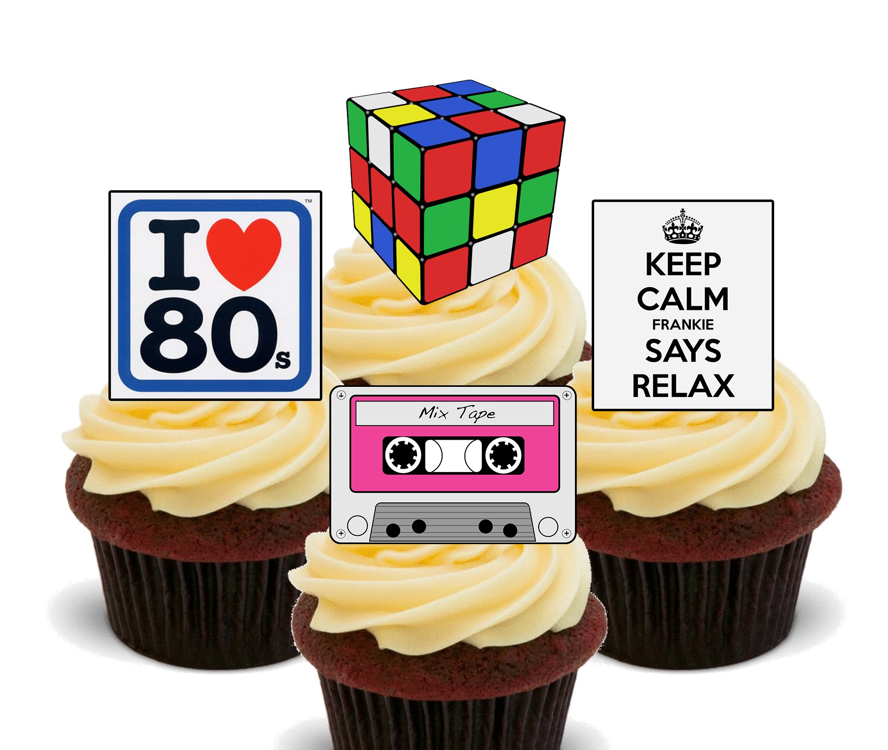 I Love the 80s - Edible Cake Decorations - Stand-up Wafer Cupcake Toppers (Pack of 24)