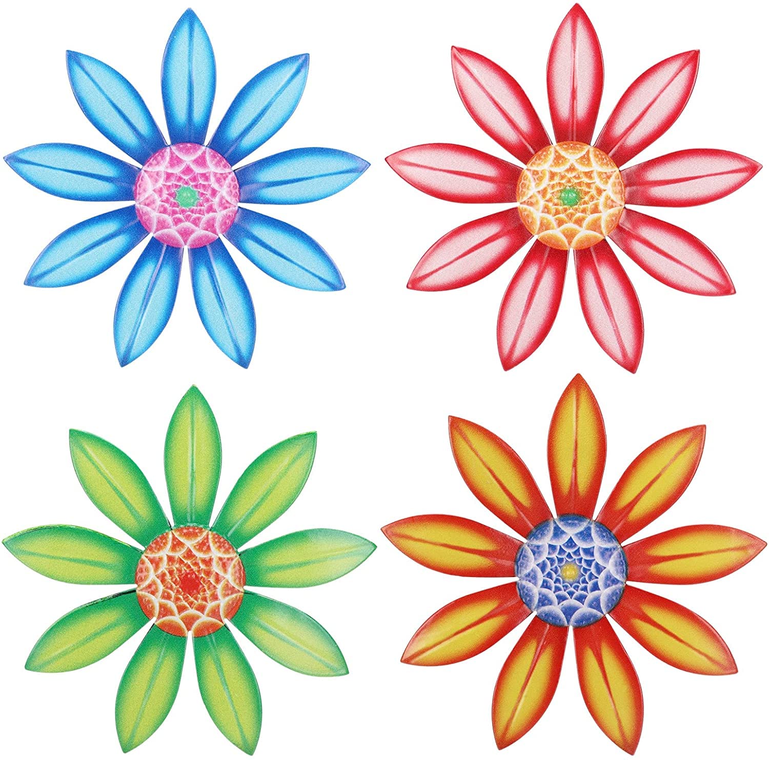 Aandyou 4PCS Garden Wall Art Decoration Ornament, Metal Flower Fence Outdoor Sculpture Wall Decoration for Patio, Porch, Farmhouse, Fence (Style B)