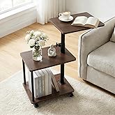 Bingyouth Side Table with Wheels, Adjustable End Table, Walnut-Look | Adjustable Height Swivel End Table with Wheels for Couch, Sofa, Recliner, Living Room and Space-Saving Apartments