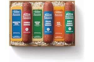 The Wisconsin Cheeseman 6-Piece Meat & Cheese Collection – Summer Sausage Meats and Cheeses Gift Basket for Adults, Women & Men – Holiday Charcuterie Board, Thank You Gifts