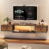 Snughome 63" Floating TV Stand with Power Outlets, Wall Mounted Entertainment Center with LED Lights, Floating TV Shelf with Drawer, Media Console Shelf for Living Room,for Under TV Storage, Bedroom