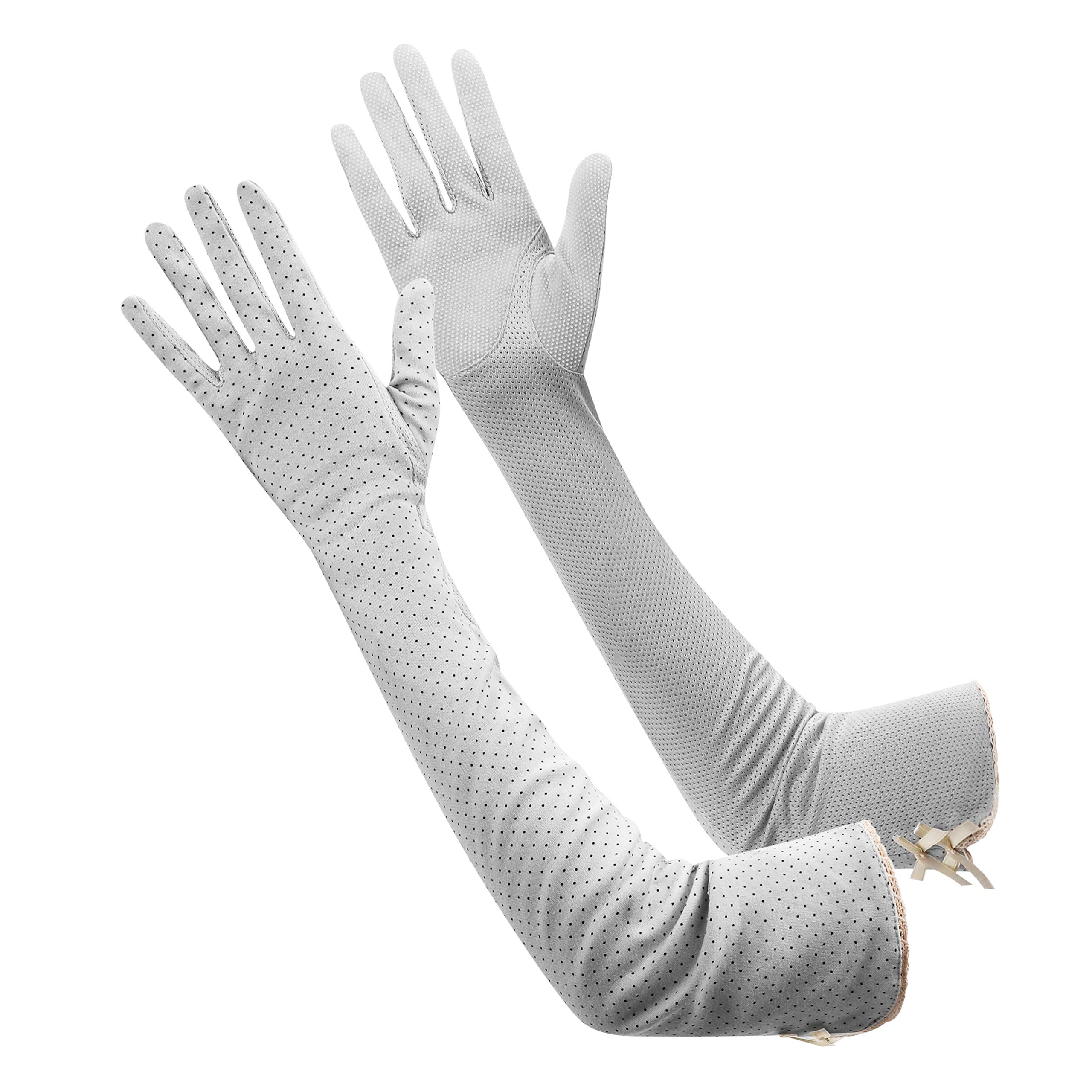 Ladies UV Sun Protection Driving Gloves Cotton Full Finger Arm Sleeves Women UPF 50+ Sun Gloves Long Anti-UV Breathable Dots Summer Gloves for Outdoor Sports Driving Summer Supplies Non Slip Gloves