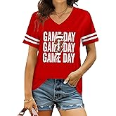 PICKID Football Shirts for Women: Game Day Tshirt Football Season Graphic Tee Sunday Funday Short Sleeve V Neck Top