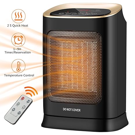 COMLIFE Kompakter Heizlüfter mit Timer und Fernbedienung, Keramik Heizgerät mit 70° Oszillation 3 Stufen bis 1800W Kippschutz