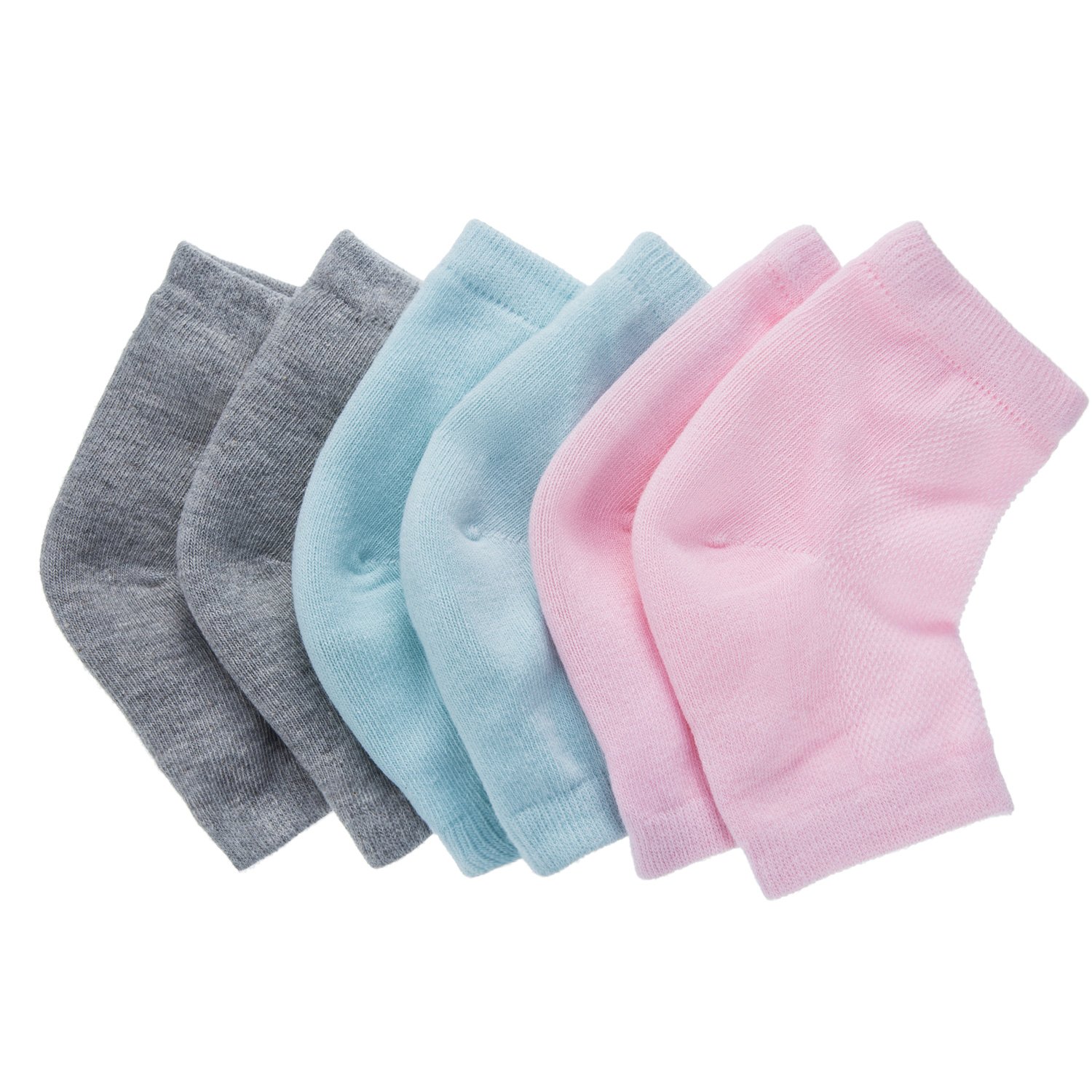 Bememo Soft Ventilate Gel Heel Socks Open Toe Socks for Dry Hard Cracked Skin Moisturizing Day Night Care Skin, 3 Pairs (Pink, Turquoise, Grey) : Beauty