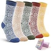 ICEIVY Womens Socks 5 Pairs Wool Warm Cotton Thick Vintage Casual Winter Cabin Crew Fuzzy Socks Gifts For Women