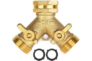 AUYSIER Garden Hose Splitter 2 Way Heavy Duty, Brass Faucet Adapter With Long Handle For Gardening Water Hose Shut Off Valve Hose Connector Fittings Outdoor Water Spigot Hose Bib Y Splitter
