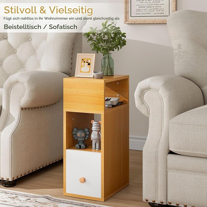 Nachttisch 2er Set, Schmal Beistelltisch,Natürliche WNS006N-2 — Foto 3 von 8