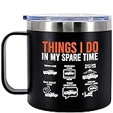 Panvola Things I Do In My Spare Time Car Gifts For Men Women New Drivers Boyfriend Dad Husband Car Lovers Mechanic Insulated Coffee Mug with Handle and Lid Camping Travel Thermal Mugs 14 oz Black