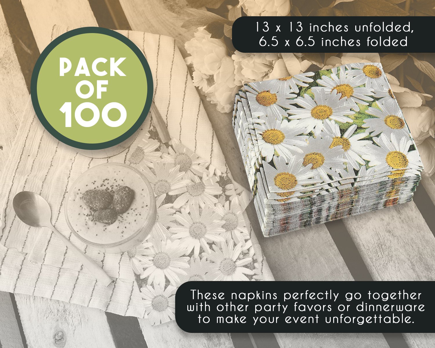 100 Pack Decorative Dinner Napkins Disposable Paper Party Napkins