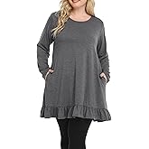 Shiaili Long Plus Size Tunic Tops for Women Ruffle Hem Shirts for leggings