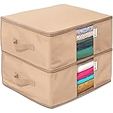 Cedar Clothes Storage Bag Organizer – Protects from Moths, Moisture, Dirt & Dust – Set of 2 Underbed Storage Bags for Clothes, Cashmere Sweaters, Bedding & More - Underbed Storage - Beige