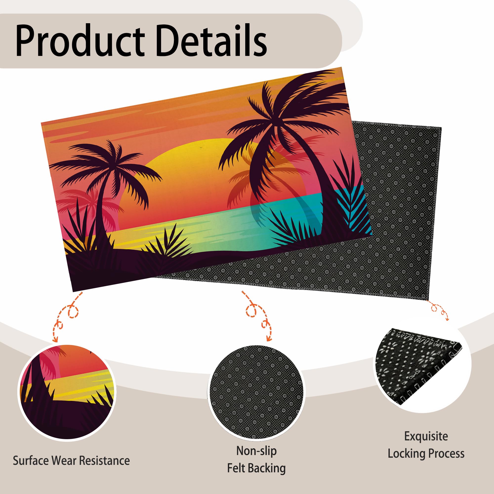 TUBAMQ Tropical Palm Tree Door Mat,17 x 30 Inch Sunset Welcome Doormat Decorative Home Floor Mat,Non Slip Rubber Water Absorption for Outdoor Indoor Entrance Decor - Image 3