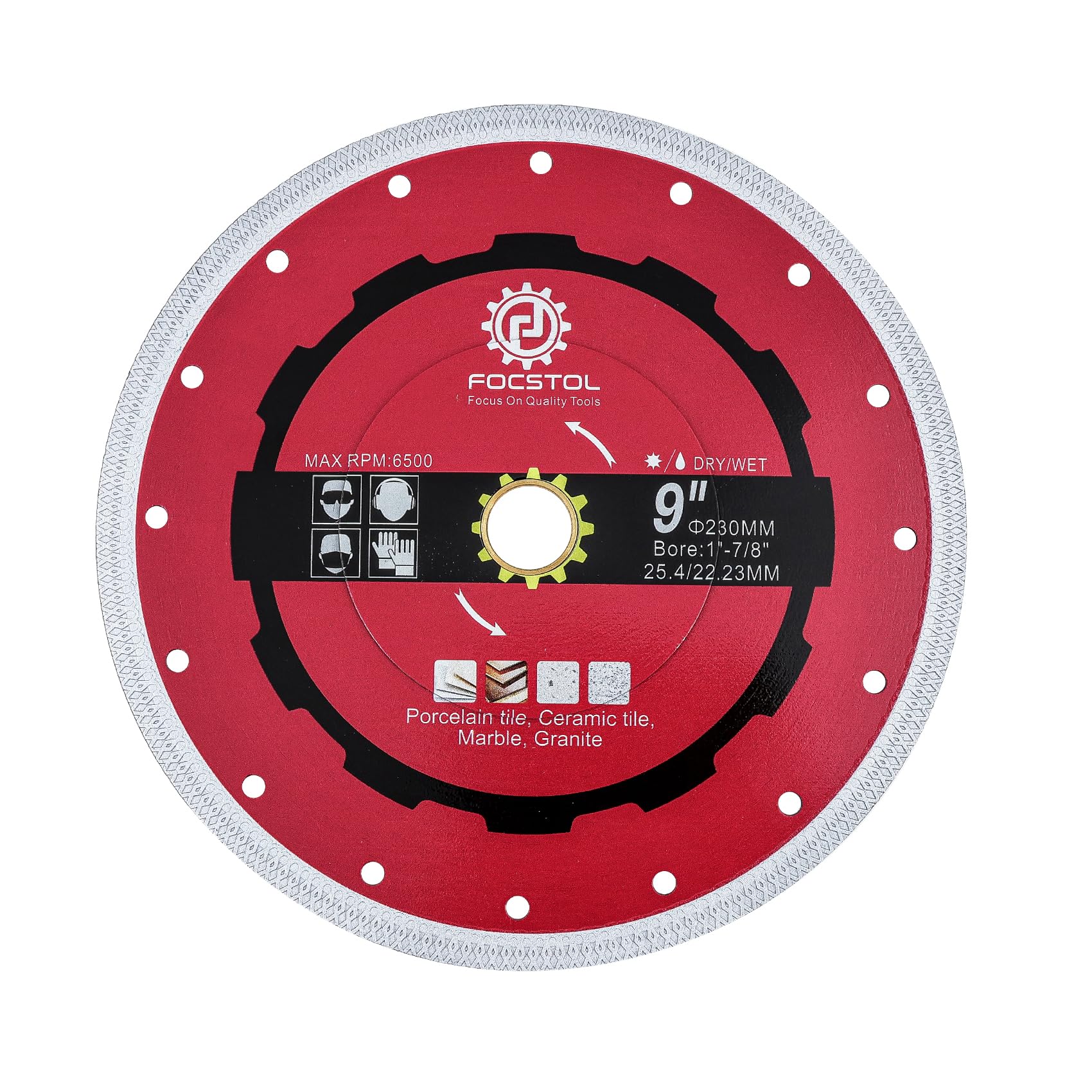 FOCSTOL Diamond Tile Saw Blade - 230mm Cutting Disc for Porcelain Ceramic Tile Marble Granite Quartz Arbor 25.4mm x 22.23mm