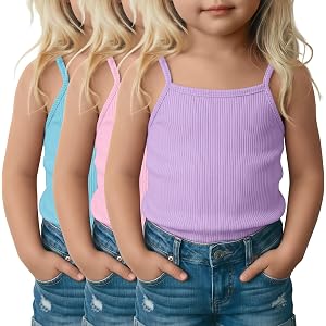 Yooo's Vivi 3 Pack Toddler Girls Cotton Camisoles | Spaghetti Strap, Kids Summer Casual Tank Tops, Soft Undershirts, Breathab