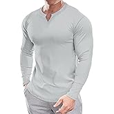 Muscle Cmdr Men's Slim Fit Muscle Shrit V Neck Casual T Shirts Short & Long Sleeve Muscle Henley T-Shirt Stylish Business Top