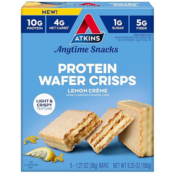 ATKINS LEMON WAFER CRISPS, PROTEIN SNACK, 10G PROTEIN,...