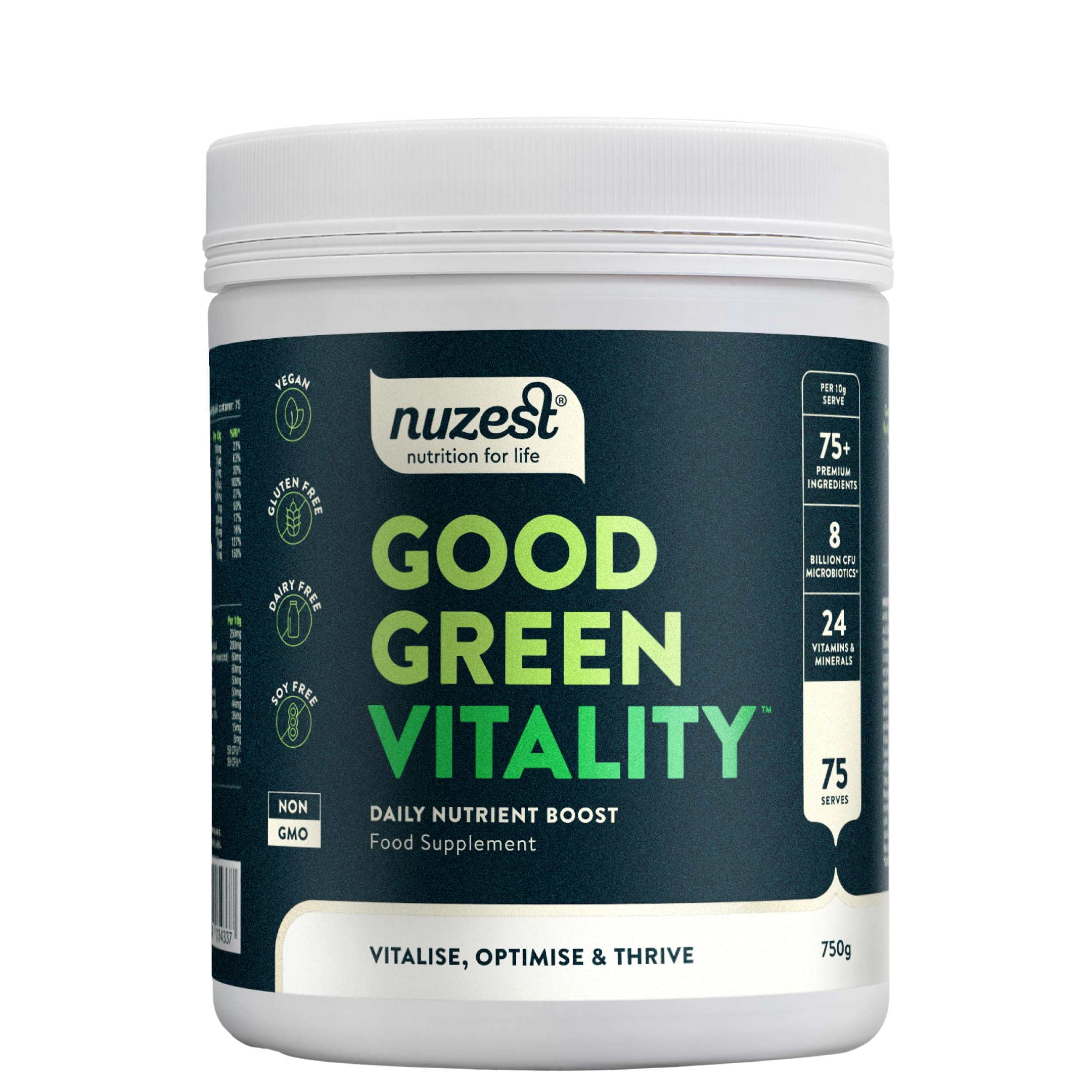 Greens Powder by Nuzest – Good Green Vitality – Filled with Vitamins, Minerals & Superfoods – Vegan Multivitamin Greens Drink - Gluten Free - Dairy Free - 750g - 75 Servings