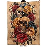 amepay Gothic Skull and Rose Blanket Gifts for Kids Adult Women,Goth Tattoo-Style Flannel Throw Blankets,Soft Comfy Lightweight for Halloween Couch Bed Sofa Bold Modern Decor,Horror Lovers 60x50in