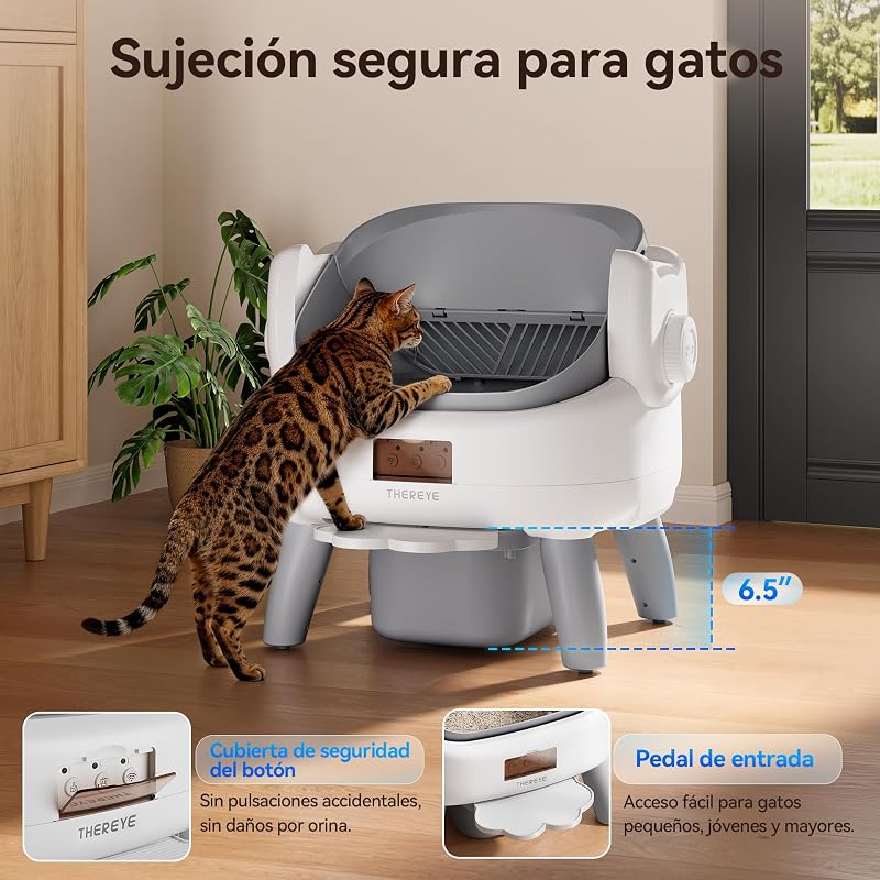 Caixa de areia auto-limpante para gatos de design aberto, degrau de entrada
