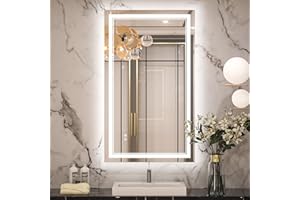Keonjinn 24 x 40 Inch Bathroom Mirror with Light, Frontlit & Backlit LED Bathroom Mirror with 3 Color Lights, Stepless Dimmab