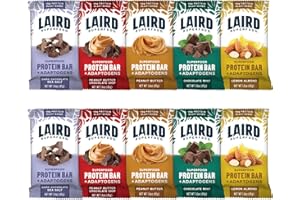 Laird Superfood Functional Protein Bars – Protein Bar but Better with Real Ingredients, Functional Mushrooms 10g Plant-Based Protein, 6g Fiber - Non-GMO - 5 Flavor Variety Pack, 10 Count (Pack of 1)
