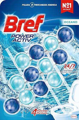 Power Activ Ocean (3 unidades), limpador de casa de banho com fórmula 4 em 1, cesto higiénico e protetor para sanita, com aroma Ocean, limpador de casa de banho anti-calcário, proteção 24 horas