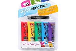 Tulip Soft Fabric Paint, Permanent on Clothes, Bold Primary Colors, 8 Pieces, 5 Paint Tubes .9 fl oz (4.5 fl oz), 3 Brushes