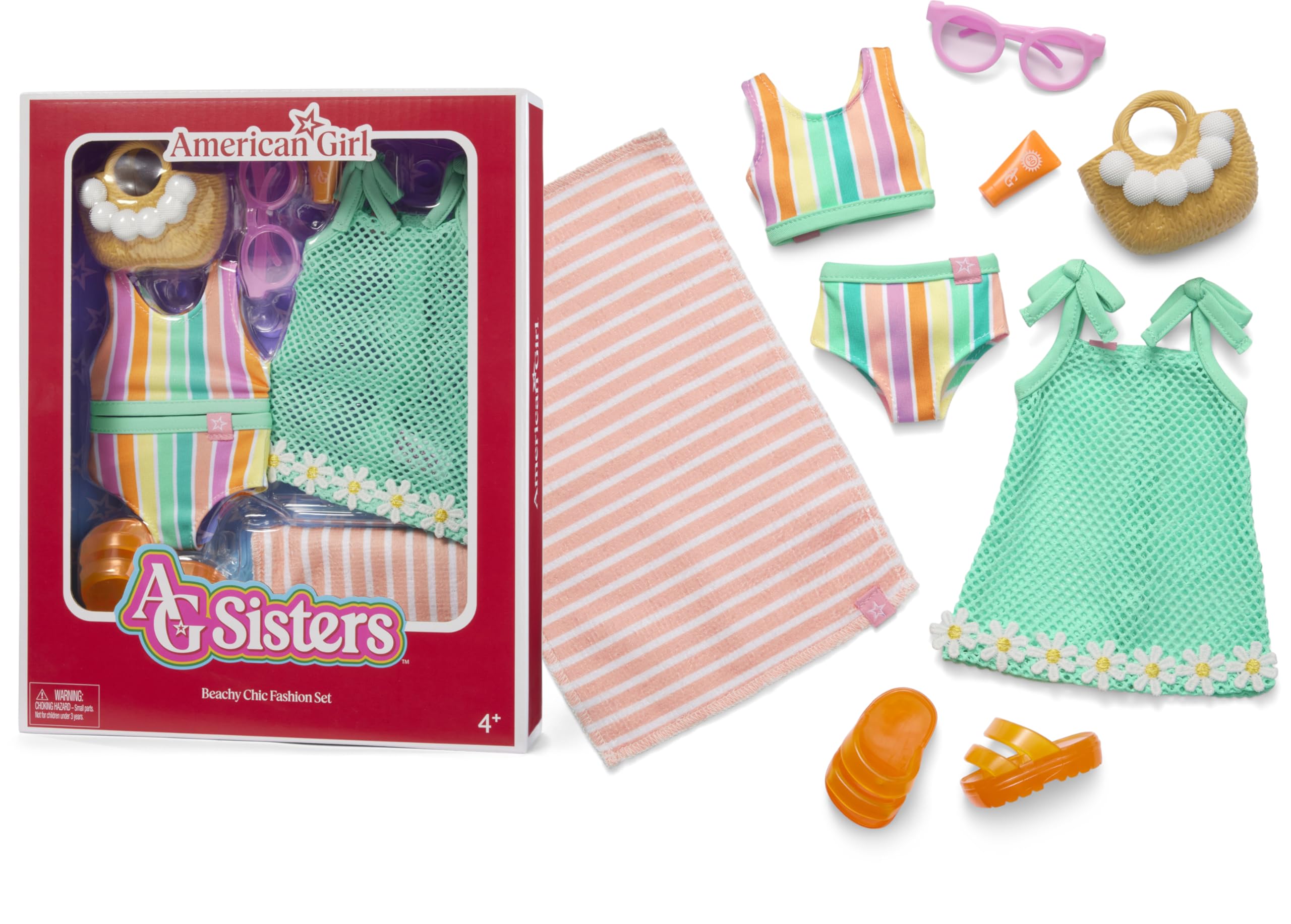 American Girl, AG Sisters Beachy Chic Fashion Set, Doll Clothes, for 14.5-inch Dolls, 8 pcs, for Ages 4+