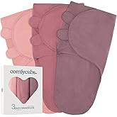 Comfy Cubs Easy Swaddle Blanket, 3 Pack - 100% Cotton Newborn Wrap, Small for 0-3 Months Infants, Breathable and Durable Sleep Sack for Babies - Blush, Mauve & Mulberry
