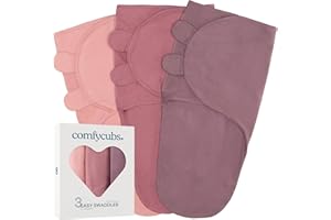 Comfy Cubs Easy Swaddle Blanket, 3 Pack - 100% Cotton Newborn Wrap, Small for 0-3 Months Infants, Breathable and Durable Slee